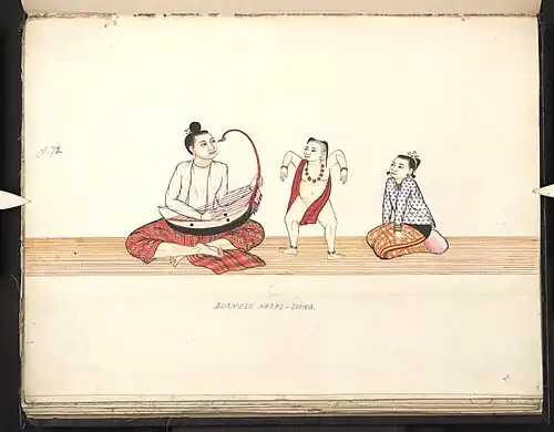 A 19th century Burmese watercolor depicting a saung musician