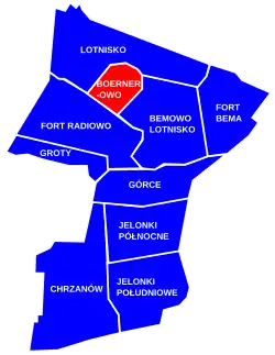 The location of the City Information System area of Boernerowo within the district of Bemowo