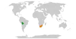 Map indicating locations of Bolivia and South Africa