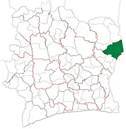 Location in Ivory Coast. Bondoukou Department has had these boundaries since 2009.