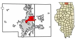 Location of Loves Park in Boone County & Winnebago County, Illinois.