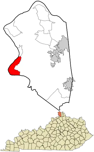 Location within Boone County and the state of Kentucky