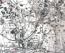 Detail from Borough of Twickenham Bomb Map 1940-45 showing bomb impacts in Hampton.