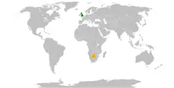 Map indicating locations of United Kingdom and Botswana