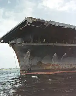 Bow of the badly damaged Franklin in April 1945