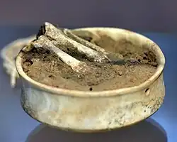 Bowl with human bones from Tell es-Sawwan, Iraq, 6000-5800 BCE. Iraq Museum