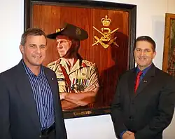 Conway Bown with the subject of his portrait, Brigadier John Caligari, Commander 3rd Brigade, at the Percival Portrait Awards, Townsville, 2008