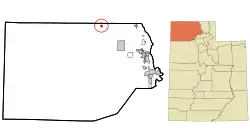 Location in Box Elder County and the state of Utah.