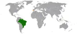 Map indicating locations of Brazil and Portugal