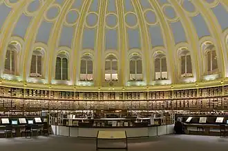Interior of the Reading Room - showing the shelves around the outside of the room and the cupola roof