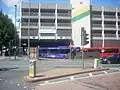 Buses entering the former bus station, July 2009
