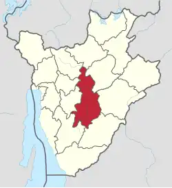 Map showing location of Gitega Province in Burundi