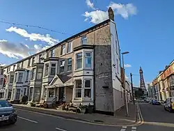 Corner view of the Athene hotel in which the CEEALAR operates. Blackpool tower is visible in the background.