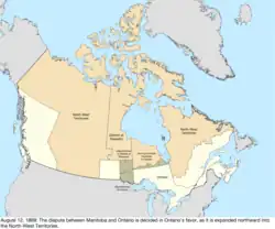 Map of the change to Canada on August 12, 1889