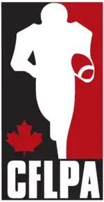 Silhouette of a football player with the background in red and black with a maple leaf