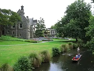 Canterbury Provincial Council Buildings (with Avon River punter in foreground)
