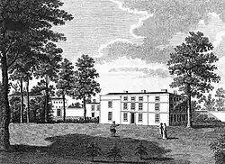 Carshalton Manor, family country estate purchased by Capt. Robert Melville Grindlay from Samuel Long and the Earls of Lauderdale, by James Roberts (1787).