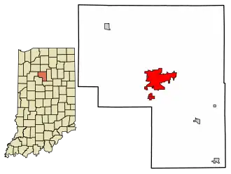 Location of Logansport in Cass County, Indiana.
