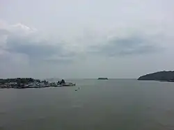 View of the Gulf of Thailand's estuary as seen from the Taksin Maharat Bridge