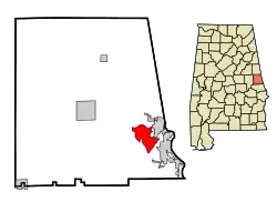 Location in Chambers County and the state of Alabama