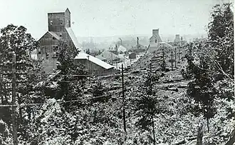 The Champion Mine looking south. “B” Shaft in the foreground,followed by “C” and then “D” in the distance.