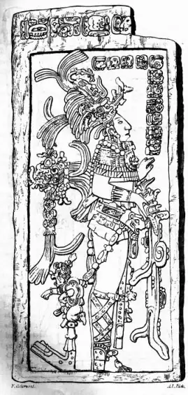 Image 26Kʼinich Kan Bahlam II, the Classic period ruler of Palenque, as depicted on a stele (from Mesoamerica)