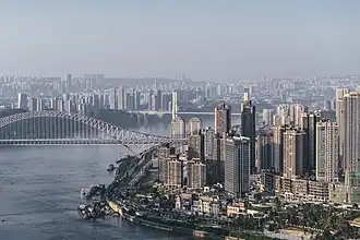 Chaotianmen Bridge connects Jiangbei District with Nan'an District of Chongqing, taken in 2018.