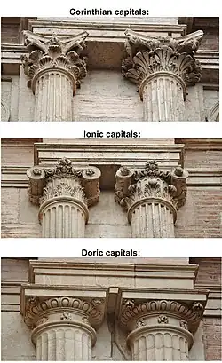 Doric, Ionic and Corinthian capitals