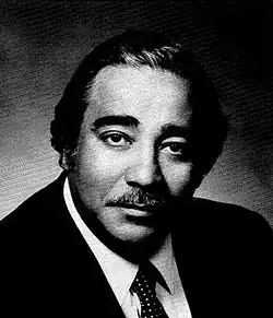 black-and-white portrait photograph of Representative Rangel, 1985.