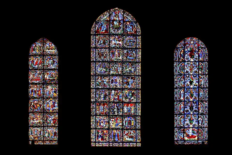 Stained glass of the western rose lancets of Chartres Cathedral, middle of the 12th century
