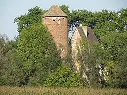 Another side of the castle, mostly covered in trees