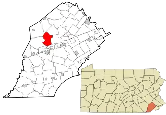 Location of West Brandywine Township in Chester County and in Pennsylvania