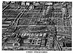 Stock Yards in 1933, year prior to the fire, from a Century of Progress city guidebook