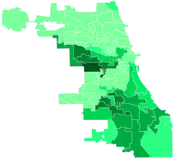 Support for Wilson by ward:   >30%   25–30%   20–25%   15–20%   10–15%   5–10%   0–5%