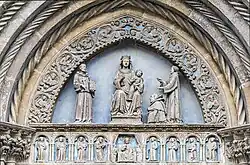 Religious scene in a tympanum, Church San Lorenzo, Vicenza, Italy