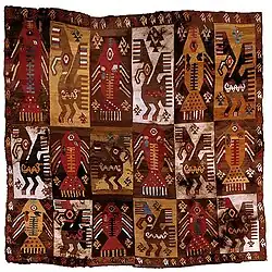 Chimu mantle, Late Intermediate Period, 1000–1476 CE, featuring pelicans and tuna