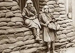 Knocker and Chisholm outside their advanced dressing station, Pervyse, Belgium, c. 1918