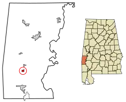Location of Gilbertown in Choctaw County, Alabama.