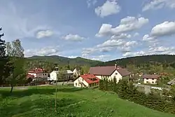 View of the village and surrounding mountains