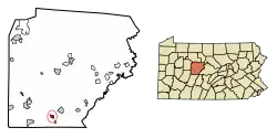 Location of Irvona in Clearfield County, Pennsylvania.