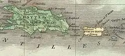 Old map of Hispaniola and Puerto Rico