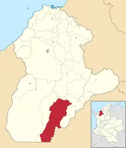 Location of the municipality and town of Puerto Libertador in the Córdoba Department of Colombia.