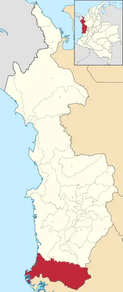 Location of the municipality and town of Litoral del Sanjuán in the Chocó Department of Colombia.