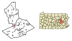 Location of Ashland in Columbia and Schuylkill Counties, Pennsylvania