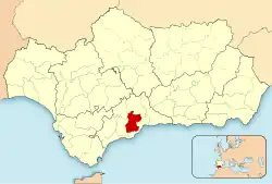 Location of Valle del Guadalhorce in Andalusia, Spain