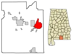 Location of Opp in Covington County, Alabama.