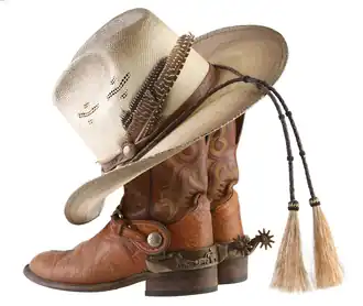 Cowboy hat and cowboy boots, associated with country music artists