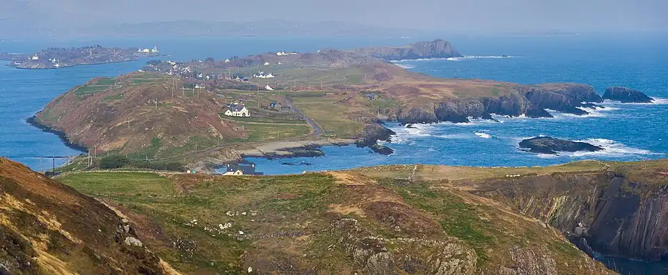 Panorama of Crookhaven and the peninsula it is located on, taken from the heights west of it.