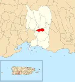 Location of Cuebas within the municipality of Peñuelas shown in red
