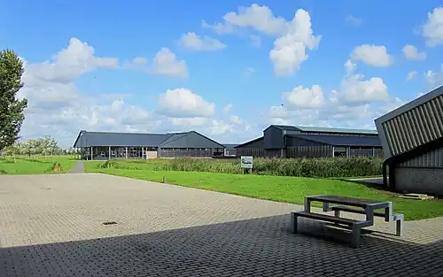 View of the dairy barns from the back of the reception area.